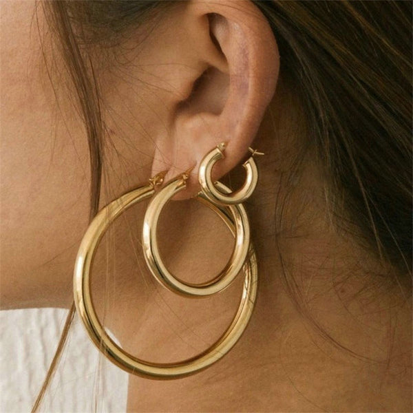 Veile Studios Broad Round Hoops In Gold Stainless Steel For Fashion Jewellery Collection Earrings