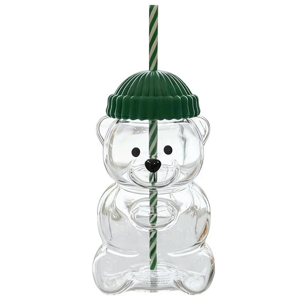 Bear Shaped Glass Cup With Straw Cute Cartoon Creative Tumbler For Coffee Juice Tea Novelty New Year Decorative Mug Cups Mugs & Glasses