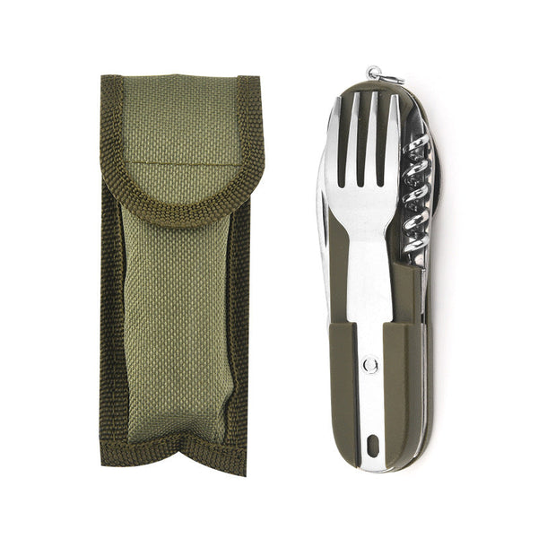 7 In 1 Multifunctional Stainless Steel Foldable Outdoor Camp Tableware: Fork Spoon Knife. Survival Tools Picnic Camping. Outdoor Tableware