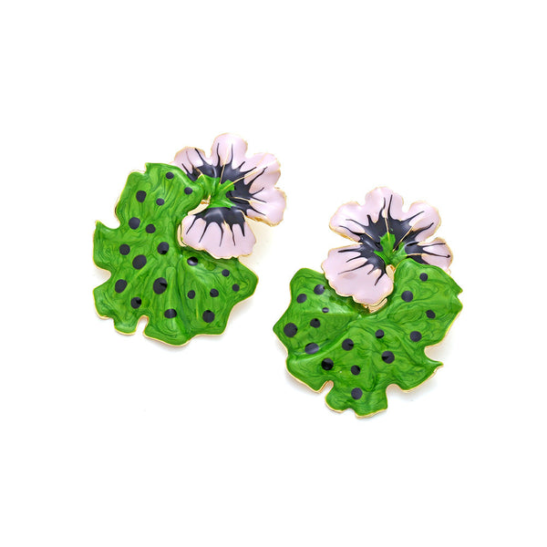 Veile Studios Light Luxury Storm Drops Oil Leaves Flowers Exaggerate Enamel Earrings