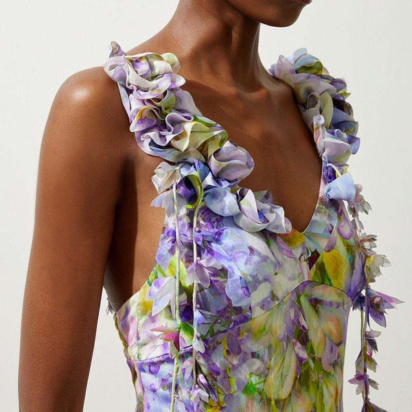 And American Swimsuit Floral Lace Up Atmosphere Fairy Style One Piece Set Swimwear