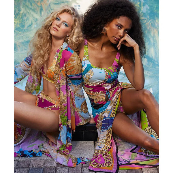 Cartoon Print Contrasting One Piece Swimsuit Set For Women Swimwear