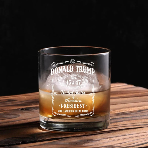 Transparent Whiskey Glass Round Straight Mouth Household Wine Beer Cup Bar Tumbler Kitchen Utensil Trump Print Wine & Champagne Glasses