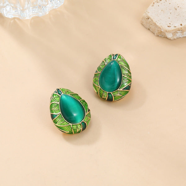 Veile Studios Alloy Oil Drop Green Waterdrop Studs Suitable For Women Earrings