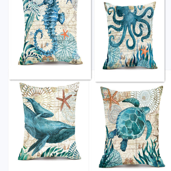 Cushion Covers Sea Printed Throw Pillow Cases For Home Decor Sofa Chair Seat Cushions & Decorative Pillows