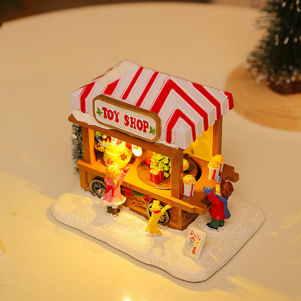 Cross Border New Christmas Light Up Musical House Food Cart Snow Hut Creative Decoration Ornament Gift Seasonal Decorations