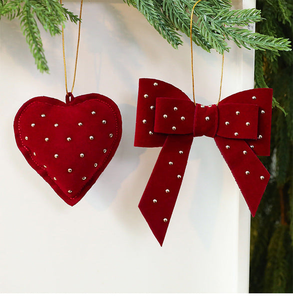 Christmas Tree Decorations With Cotton Filled Heart And Bow Festive Holiday Ornament For Window Display Seasonal Decorations