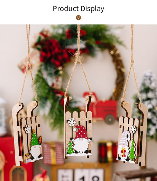 Christmas Decoration Wooden Sleigh Hanging Ornament Creative Santa Claus And Elf Figurines