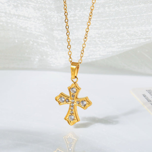 Cross Necklace For Women Simple And Colorfast Zircon Stainless Steel Collarbone Chain Titanium Necklaces & Pendants