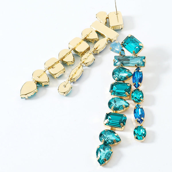 Veile Studios Water Drop Shape Colourful Glass Rhinestone Long Tassel For Women And Girls Earrings