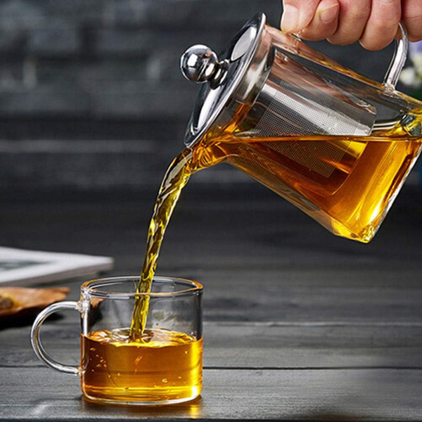 350Ml Heat Resistant Glass Teapot With Stainless Steel Infuser Square Base Stovetop Safe Loose Leaf Maker Teapots