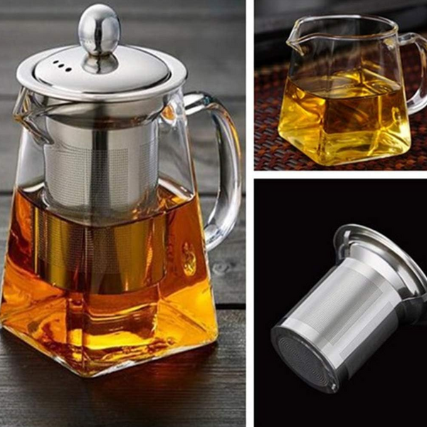 350Ml Heat Resistant Glass Teapot With Stainless Steel Infuser Square Base Stovetop Safe Loose Leaf Maker Teapots