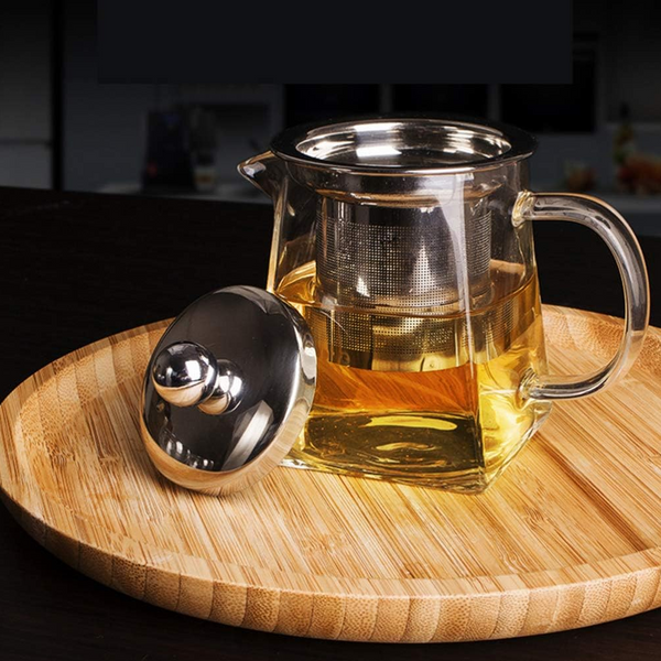 350Ml Heat Resistant Glass Teapot With Stainless Steel Infuser Square Base Stovetop Safe Loose Leaf Maker Teapots
