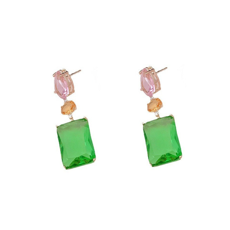 Veile Studios Pink Droplet Geometric Square With Transparent Zircon In Candy Colour Earrings