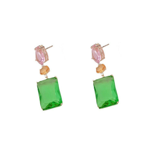 Veile Studios Pink Droplet Geometric Square With Transparent Zircon In Candy Colour Earrings