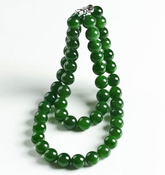 Hetian Biyu Necklace Spinach Green Jade Round Bead Style Taiwan Necklaces & Pendants