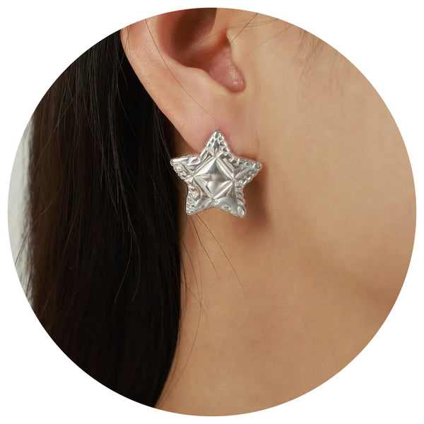 Minimalist And Personalized Geometric Jewelry Texture Lace Pentagram Design Titanium Steel Earrings
