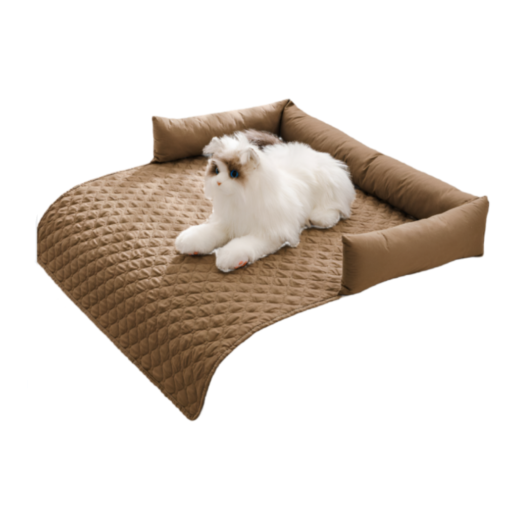 Elosung 75*75Cm Brown Waterproof & Scratch Resistant Pet Sofa Protector Mat With Pillow | Cat Dog Bed Washable All Season Pet Beds