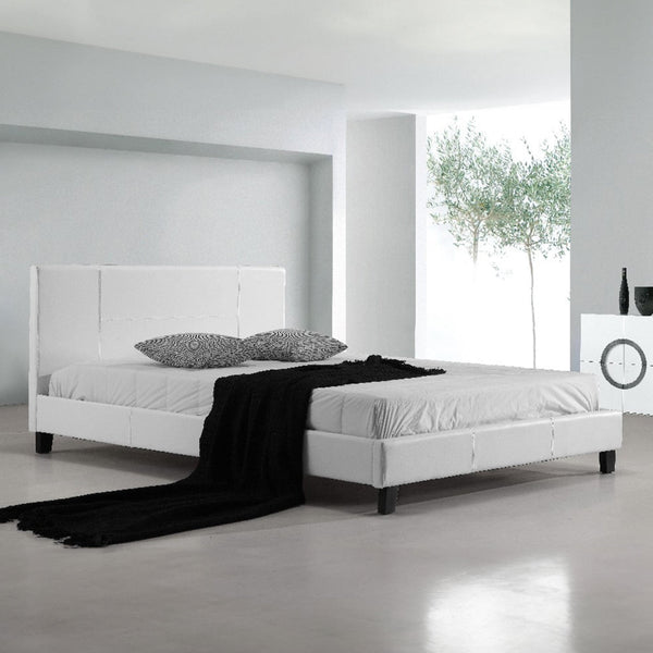 Double Pu Leather Bed Frame Stitched Headboard White Double Bed Frames