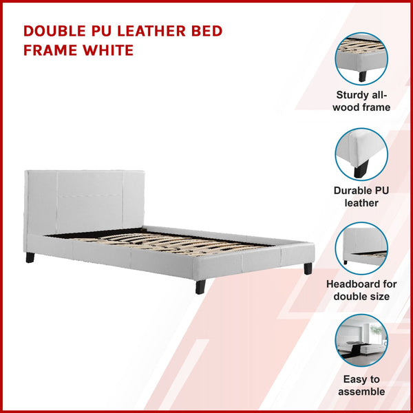 Double Pu Leather Bed Frame Stitched Headboard White Double Bed Frames
