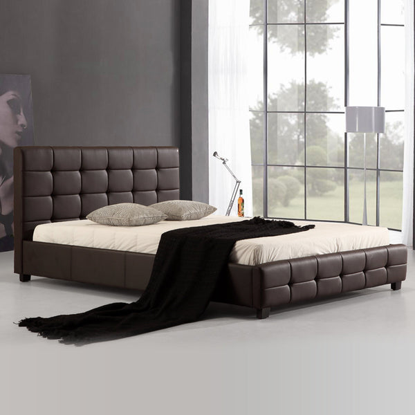 Double Pu Leather Deluxe Bed Frame Brown Double Bed Frames