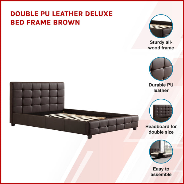 Double Pu Leather Deluxe Bed Frame Brown Double Bed Frames