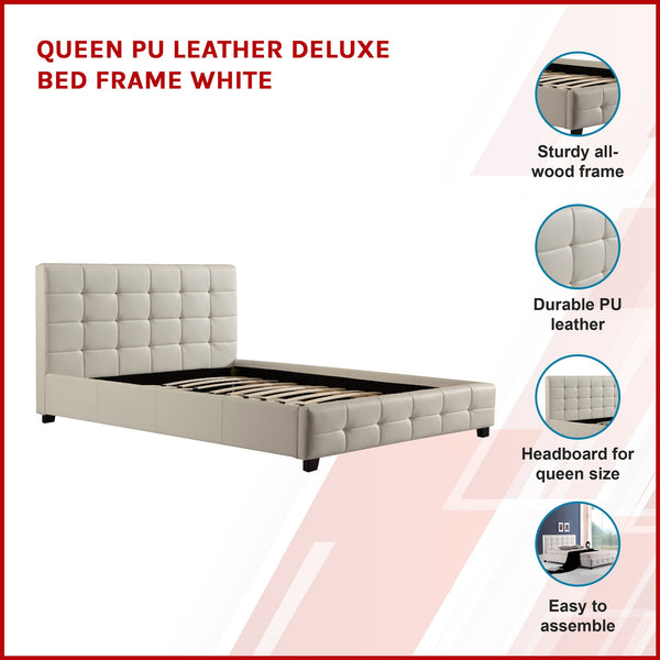 Queen Pu Leather Deluxe Bed Frame White King Bed Frames
