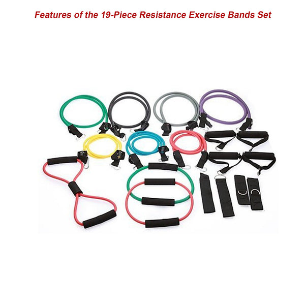 19Pc Resistance Exercise Fitness Bands Tubes Kit Yoga Set Resistance Trainers