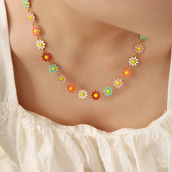 Titanium Steel Oil Drip Flower Necklace Necklaces & Pendants