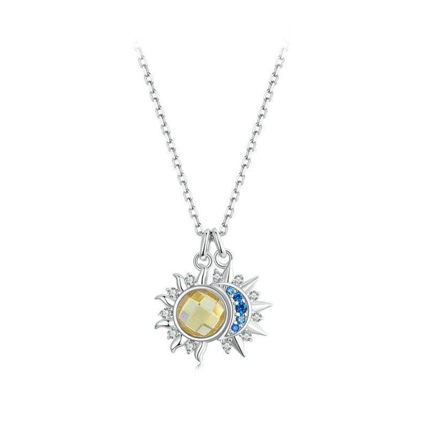 Veile Studios Silver Charm Sparkling Sun Moon Necklace Female Personality Trendy Clavicle Chain Necklaces & Pendants