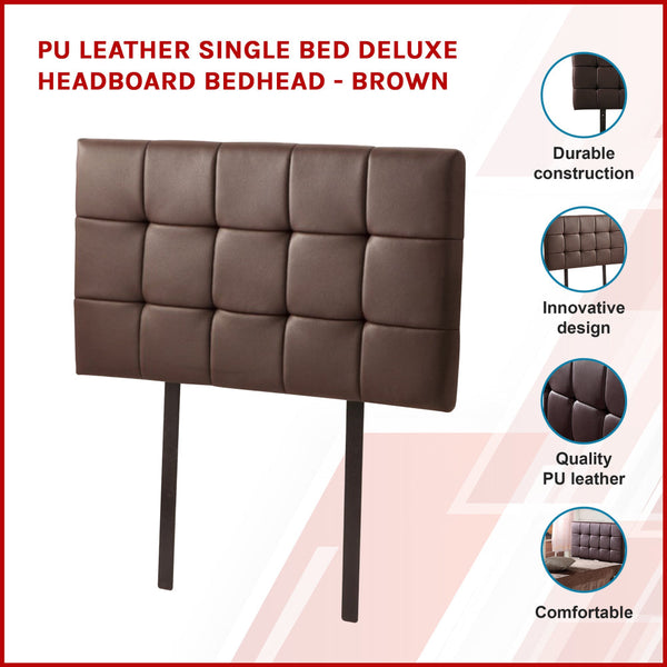 Pu Leather Single Bed Deluxe Headboard Bedhead Brown Headboards & Footboards