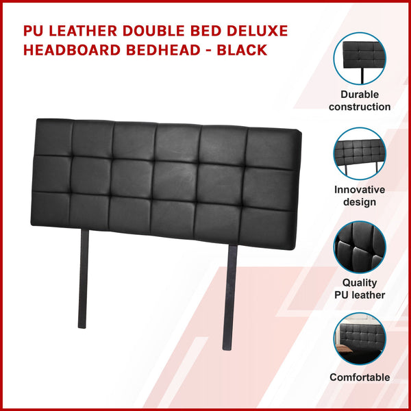 Pu Leather Double Bed Deluxe Headboard Bedhead Black Headboards & Footboards