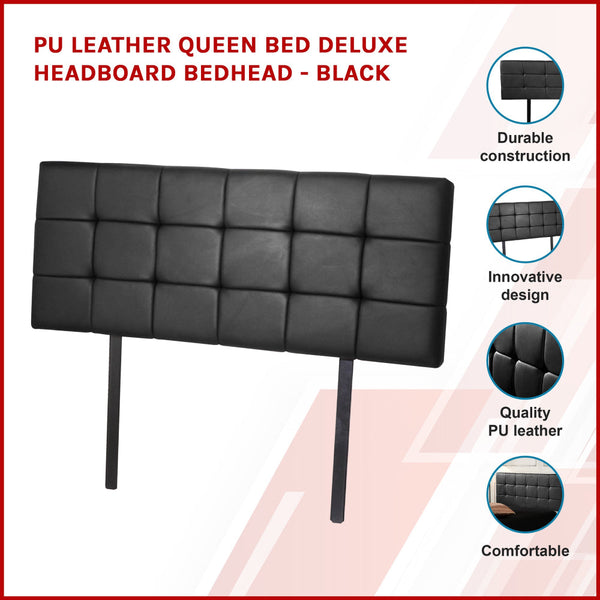 Pu Leather Queen Bed Deluxe Headboard Bedhead Black Headboards & Footboards