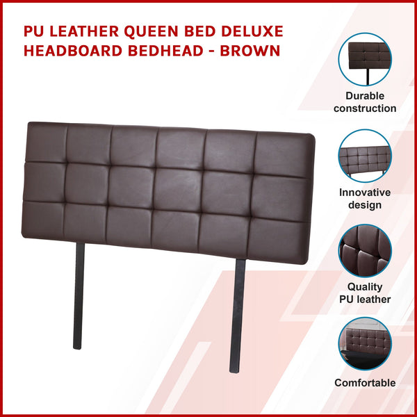Pu Leather Queen Bed Deluxe Headboard Bedhead Brown Headboards & Footboards