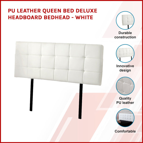 Pu Leather Queen Bed Deluxe Headboard Bedhead White Headboards & Footboards