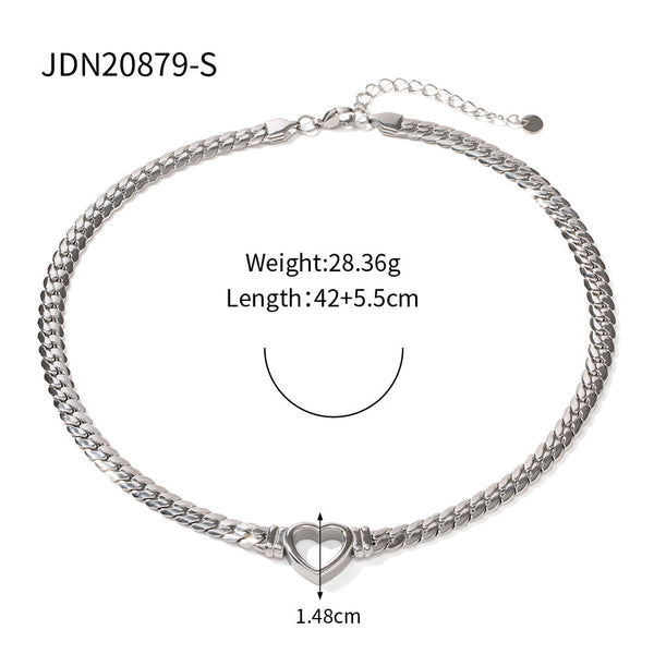 Stainless Steel Cuban Chain Heart Shaped Necklace With Hollowed Out Flat Snake Pendant For Women Necklaces & Pendants