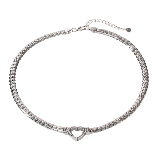 Stainless Steel Cuban Chain Heart Shaped Necklace With Hollowed Out Flat Snake Pendant For Women Necklaces & Pendants