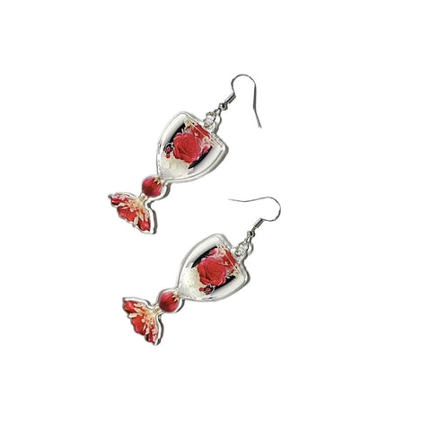 Veile Studios Valentines Day Rose Wine Glass Acrylic For Unisex Fashion Accessories Earrings