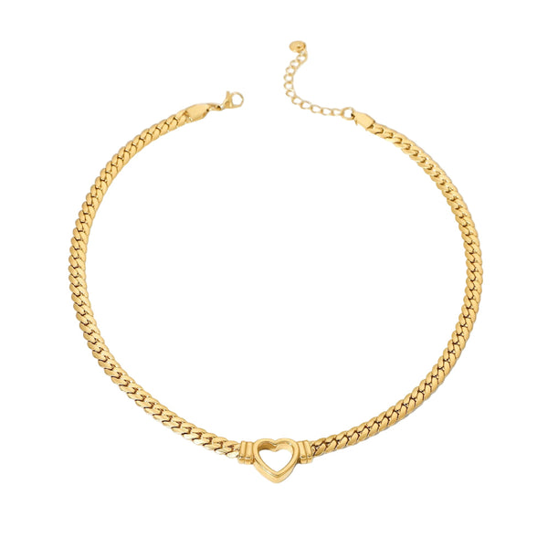 Stainless Steel Cuban Chain Heart Shaped Necklace With Hollowed Out Flat Snake Pendant For Women Necklaces & Pendants