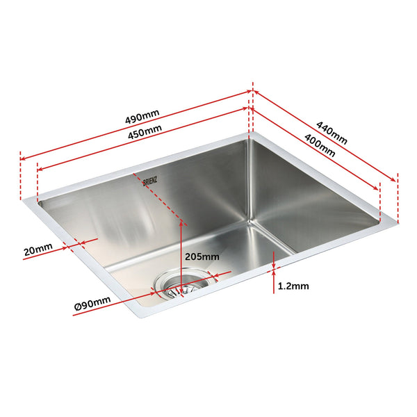 490X440mm Handmade Stainless Steel Undermount / Topmount Kitchen Laundry Sink With Waste Kitchen Sinks