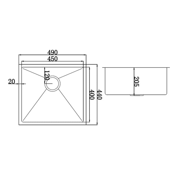 490X440mm Handmade Stainless Steel Undermount / Topmount Kitchen Laundry Sink With Waste Kitchen Sinks