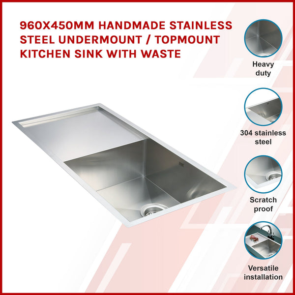 960X450mm Handmade Stainless Steel Undermount / Topmount Kitchen Sink With Waste Kitchen Sinks