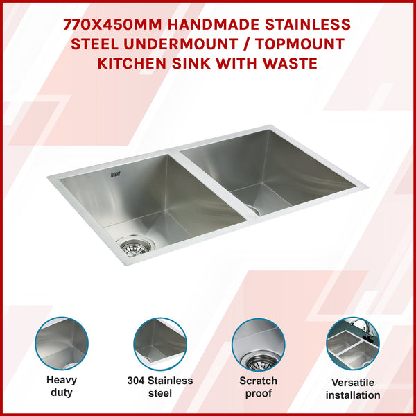 Stainless Steel Sink Double Bowl 770 X 450Mm Kitchen Modern Kitchen Sinks
