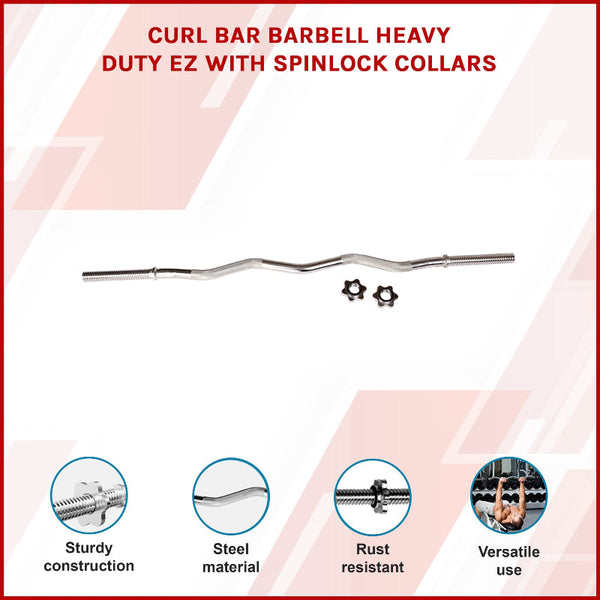 Curl Bar Solid Steel With Spinlock Collars For Biceps And Forearms Home Gyms