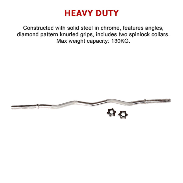 Curl Bar Solid Steel With Spinlock Collars For Biceps And Forearms Home Gyms