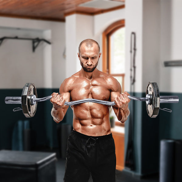 Chrome Olympic Curl Bar Barbell Heavy Duty Ez With Spring Collars Barbells & Attachments