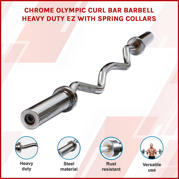 Chrome Olympic Curl Bar Barbell Heavy Duty Ez With Spring Collars Barbells & Attachments