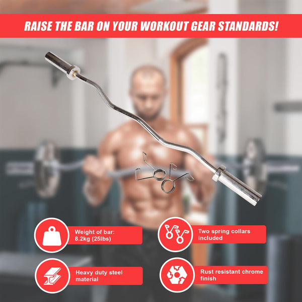 Chrome Olympic Curl Bar Barbell Heavy Duty Ez With Spring Collars Barbells & Attachments