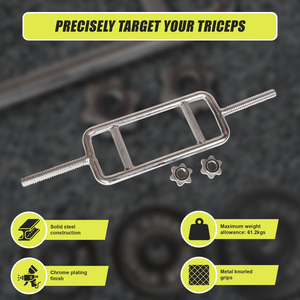 Chrome Tricep Bar Barbell Heavy Duty With Spinlock Collars Barbells & Attachments