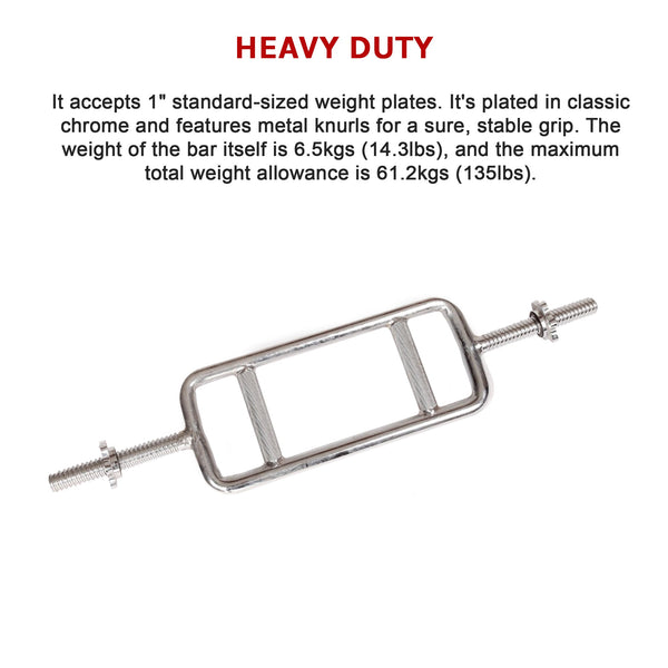 Chrome Tricep Bar Barbell Heavy Duty With Spinlock Collars Barbells & Attachments